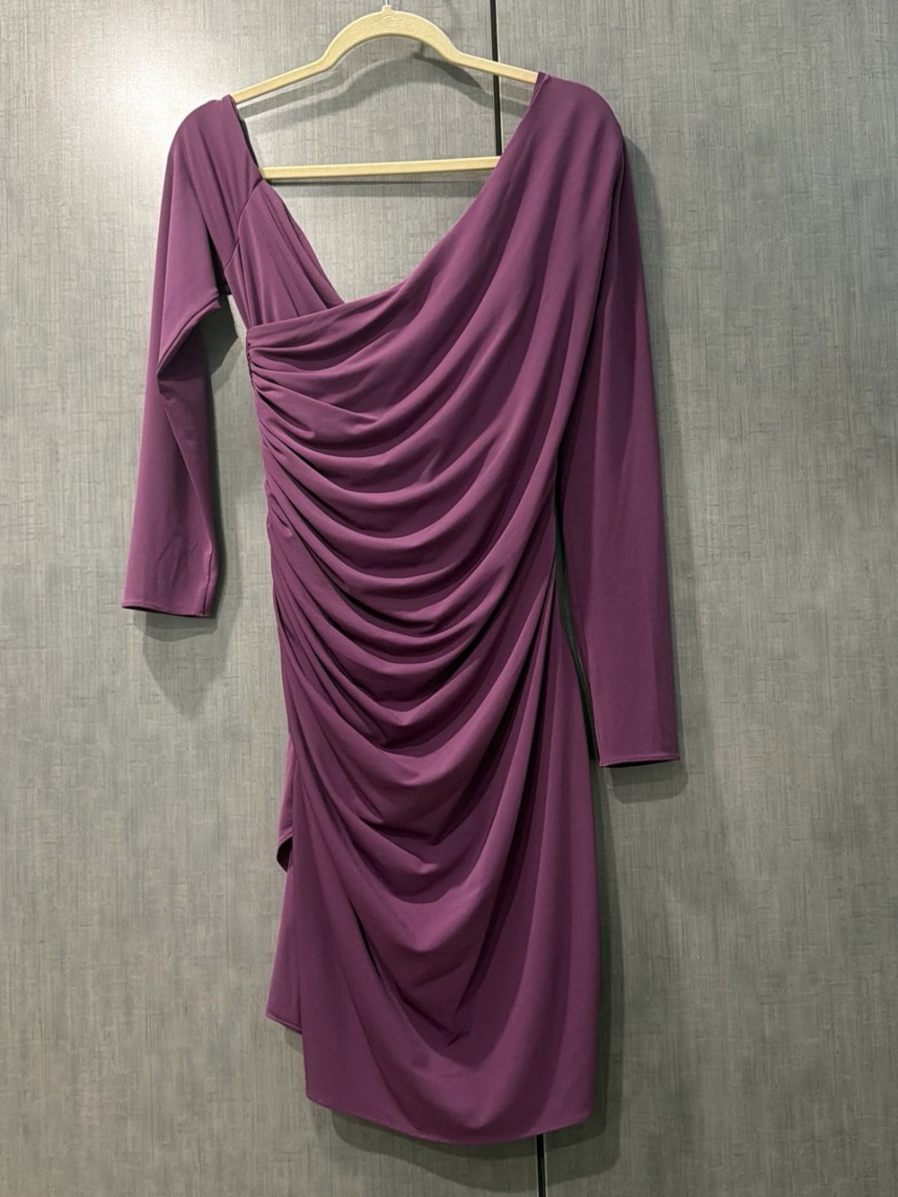 Halston Heritage One-Shoulder Draped Maxi Dress in Plum